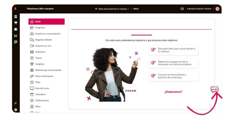 mejoras del campus virtual lms educativa, boton eduGPT