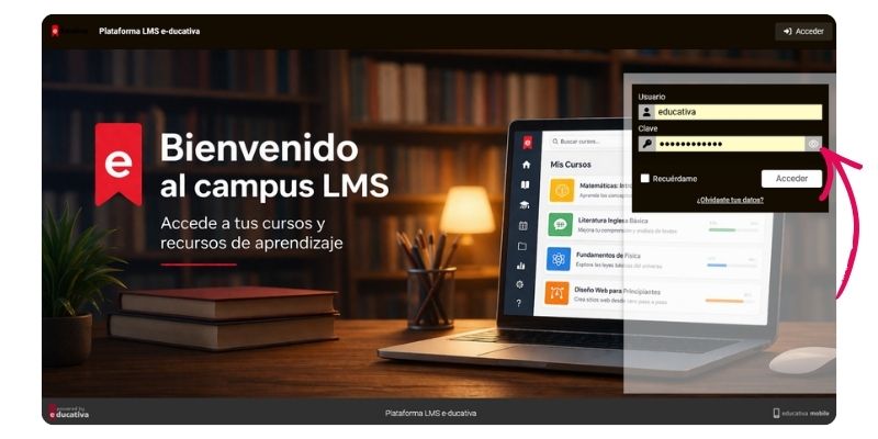 mejoras del campus virtual lms educativa, visualizar contraseña